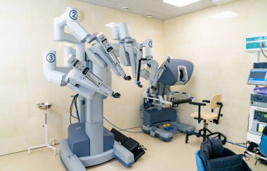 Da vinci robot in hospital ward. Modern robot for surgery procedure. clipart