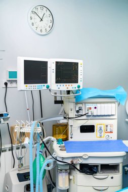Equipment for surgery hospital room. Healthcare modern hospital devices.