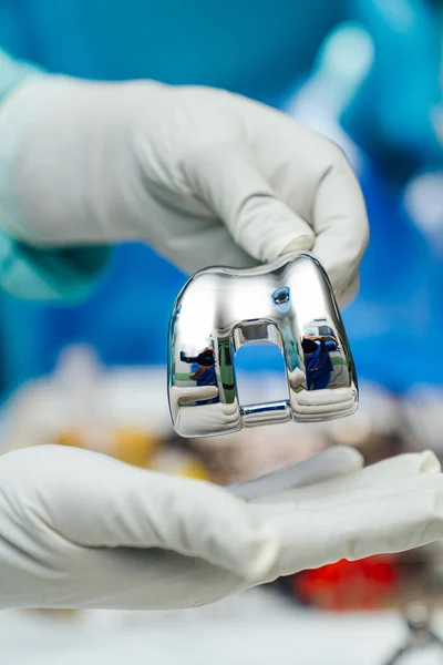 stock image Medical metal implant. Close up view of titanium prothesis.