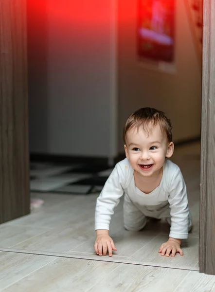 Joyful Happy Son Having Fun Floor Playful Little Child Floor — Fotografia de Stock