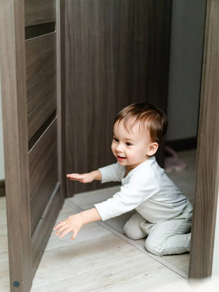 Cute Boy Playing Room Funny Small Child Playing Floor — Fotografia de Stock
