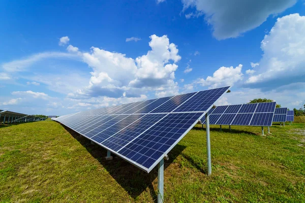 Сонячне Поле Панелей Виробництва Зеленої Електроенергії Екологічна Фотоелектрична Електротехніка — стокове фото