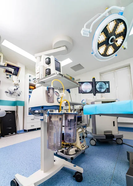 Modern hospital surgery room. Emergency operation equipment.