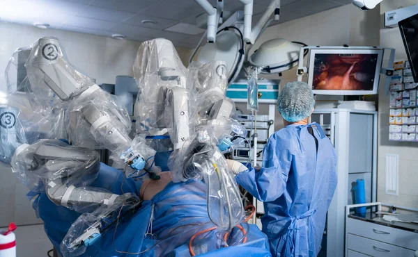 Modern robotic surgery operation room. Futuristic healthcare technologies.