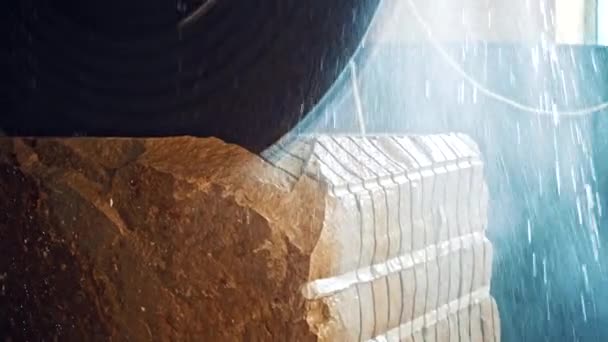 Close Detail Circular Saw Used Cut Granite — Stock Video