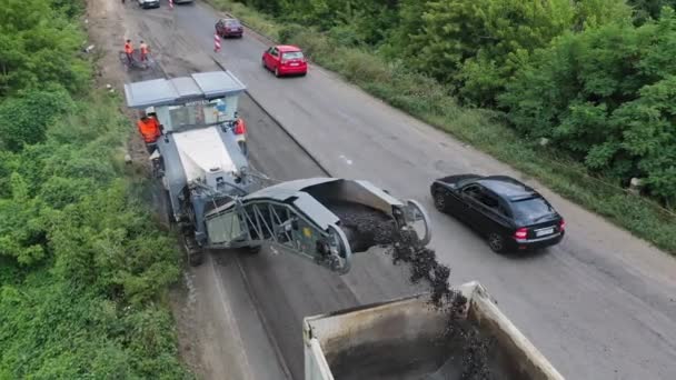 Kiev Ucrania Octubre 2019 Carretera Construcción Maquinaria Servicio Pesado Durante — Vídeos de Stock