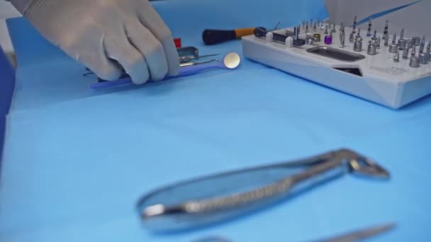 Outils Dentaires Dans Cabinet Dentaire Vue Rapprochée Préparation Des Instruments — Video