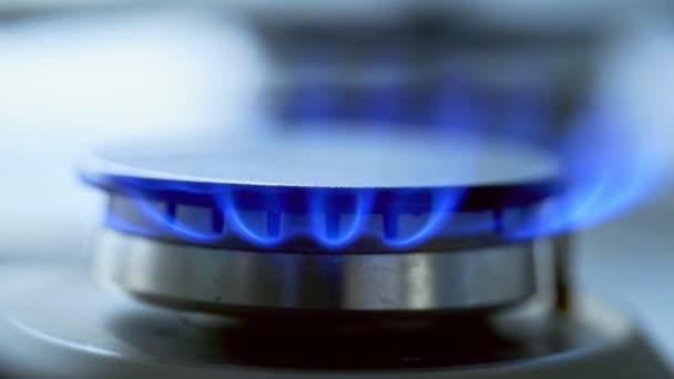Quemador Cocina Apagado Llama Azul Quemador Lateral Estufa Gas Natural — Vídeo de stock