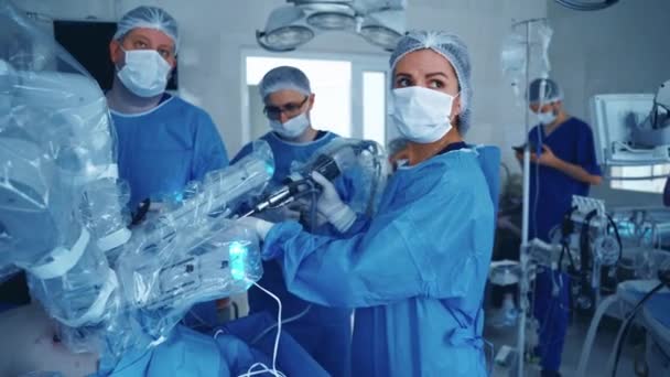 Orvosi Robot Robotsebészet Robotot Érintő Orvosi Művelet Minimálisan Invazív Robotsebészet — Stock videók