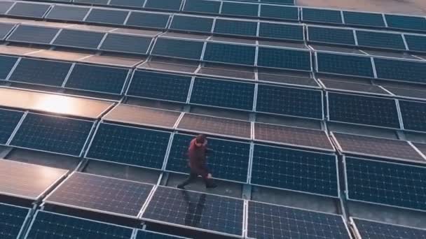 Moderner Solarpark Auf Einem Dach Bei Sonnenlicht Fotograf Macht Fotos — Stockvideo