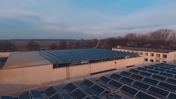 Pannelli Solari Fotovoltaici Sul Tetto Tramonto Batterie Soleggiate Sulla Cima — Video Stock