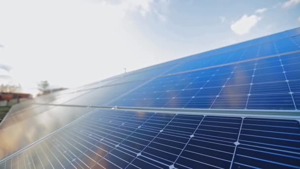 Modrý Slunečný Panel Slunečního Světla Zemi Fotovoltaický Panel Pro Získání — Stock video