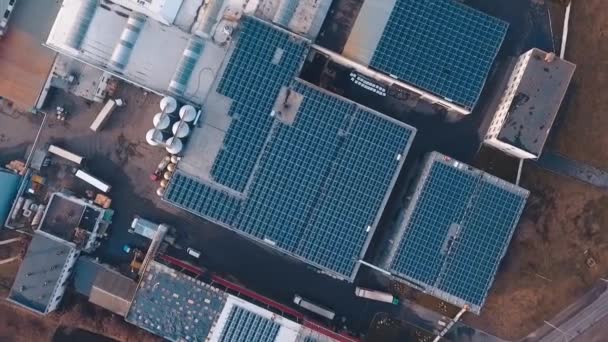Ηλιόλουστους Συλλέκτες Στην Οροφή Βιομηχανικών Κτιρίων Καλλιέργεια Ηλιακής Ενέργειας Φωτοβολταϊκά — Αρχείο Βίντεο
