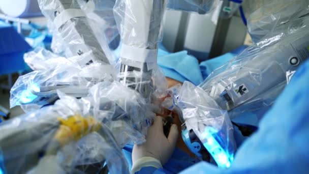 Robotmachine Onderdeel Van Medische Apparatuur Chirurgische Hand Robotarmen Van Een — Stockvideo