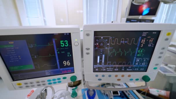 Mekanik Havalandırma Donanımı Tıbbi Makine Ameliyat Sırasında Koğuşta Çalışır Covid — Stok video