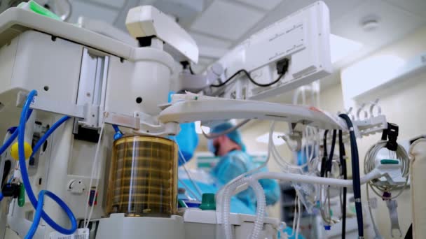 Mecanismo Ventilación Pulmonar Artificial Movimiento Ventilador Médico Unidad Cuidados Intensivos — Vídeos de Stock