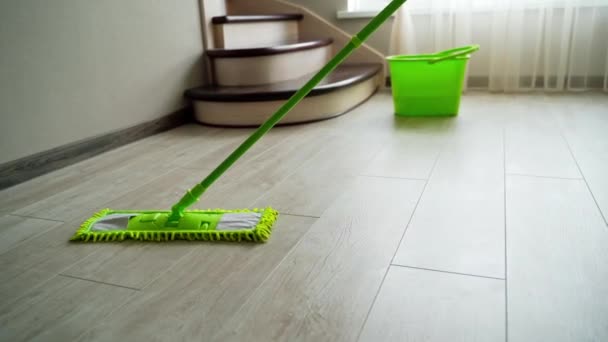 Washing Laminate Floor Mop Housekeeper Mop Bucket Cleaning Floor Home — Stock Video