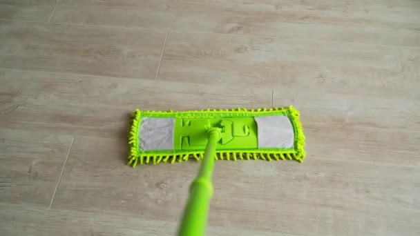 Cleaning House Green Microfiber Mop Moving Parquet Floor Keep House — Stock Video