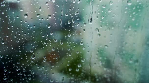 Eső Csepp Üveg Ablak Elmosódott Város Kilátás Háttér Esik Eső — Stock videók