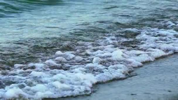 Zeewater Aan Kust Golven Die Kust Neerstorten Schuimig Water Maken — Stockvideo