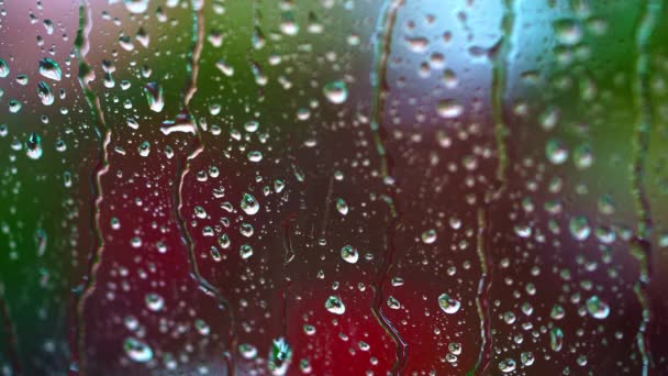Дощовий Фон Склі Дощ Вікні Розмитому Тлі Яскравих Крапок Краплі — стокове відео