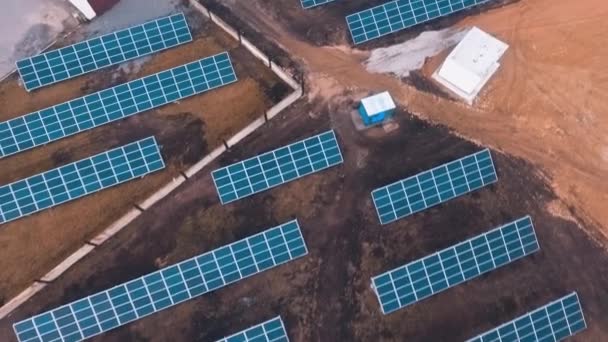 Solpaneler Fältet Solceller Solgården Får Ren Ekologisk Energi Från Solen — Stockvideo