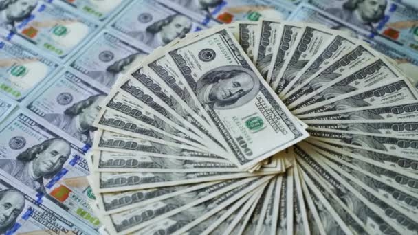 Долларов Банкноты Сто Долларов Вращаются Бумажные Деньги Крутятся Сотни Американских — стоковое видео