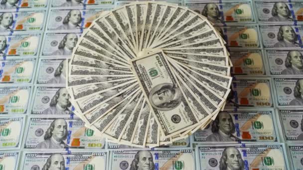 Sfondo Denaro Americano Rotazione Banconote Cento Dollari Banconote 100 Dollari — Video Stock