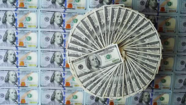 Honderd Dollar Biljetten Cirkel Financiële Achtergrond Van Honderd Amerikaanse Bankbiljetten — Stockvideo