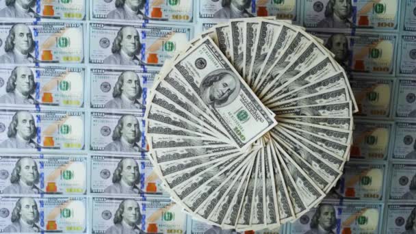 Contesto Delle Banconote Dollari Cento Banconote Dollari Americani Che Ruotano — Video Stock