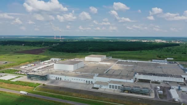 Panoramatický Výhled Průmyslovou Zónu Polích Velké Území Moderní Továrny Zeleném — Stock video