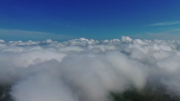 青空の下に白い雲がある 空の素晴らしい映像を撮影しました 雲のなかを旅する 天国の景色を眺める 左から動き スローモーション — ストック動画