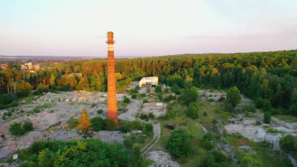 Tubo Tijolo Velho Entre Natureza Torre Fábrica Alta Lugar Abandonado — Vídeo de Stock