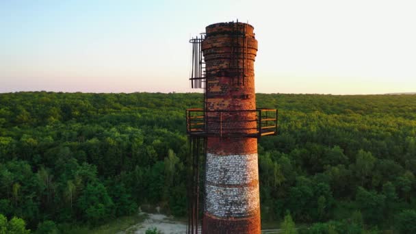 Turn Industrial Din Cărămidă Fundalul Naturii Țeavă Veche Planta Ruinată — Videoclip de stoc