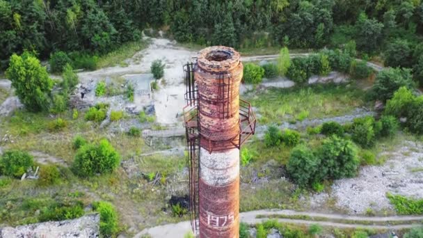 Tubería Abandonada Entre Naturaleza Antigua Torre Ladrillo Rodeada Árboles Verdes — Vídeo de stock