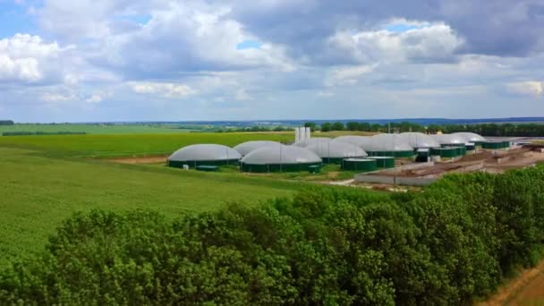 沼气厂的储气罐 绿树附近田里的沼气发电厂 现代农业 — 图库视频影像