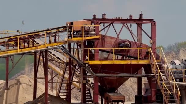 Stone Crusher Plant Machine Conveyor Belt Work Process Transportation Separation — Stock Video