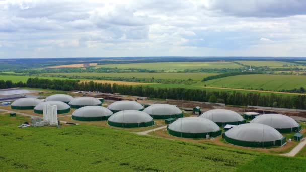 Biogascomplex Natuurlandschap Landbouwfabriek Voor Productie Van Biomassa Groen Veld Moderne — Stockvideo