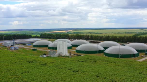 Biogas Plant Storage Field Innovative Factory Production Methane Containing Gas — Stock Video