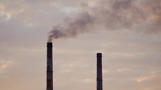 浓烟的大管子 肮脏的工厂烟囱把浓烟吹入空气中 化学工业造成的环境中毒 — 图库视频影像