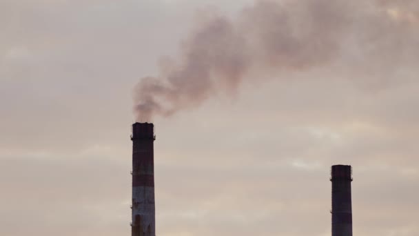 Industri Pipa Dengan Asap Besar Emisi Berbahaya Mengisi Udara Pada — Stok Video