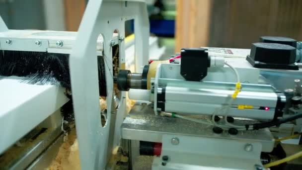 Przemysł Tworzenia Drzwi Nowoczesna Automatyczna Maszyna Wykonująca Otwory Drewnianych Drzwiach — Wideo stockowe
