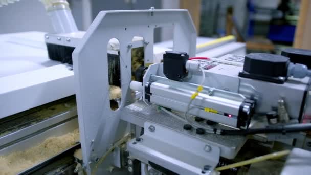 Automatisierte Maschine Der Werkstatt Herstellung Von Türen Arbeit Mit Modernen — Stockvideo
