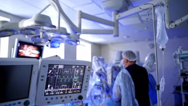 Sala Quirúrgica Con Monitores Médicos Monitor Frecuencia Cardíaca Que Muestra — Vídeos de Stock