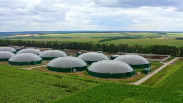 Kulaté Zásobníky Bioplyn Produkce Bioplynu Zeleném Pozadí Moderní Zemědělská Biofarma — Stock video