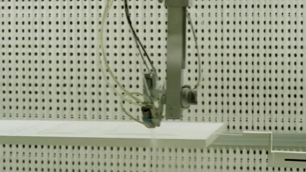 ワークショップのドア業界 ロボット用スプレー塗料 ドア生産のための製造 家具工場の自動化されたデバイス — ストック動画