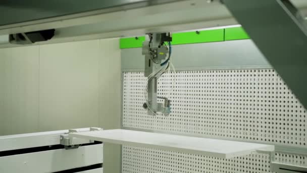 Equipo Industrial Para Producción Puertas Máquina Automatizada Está Pintando Tablero — Vídeos de Stock