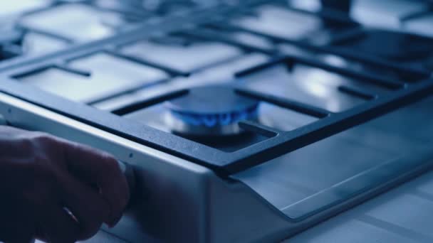 Газовая Плита Кухне Горящее Голубое Пламя Газа Кухне Грилем — стоковое видео