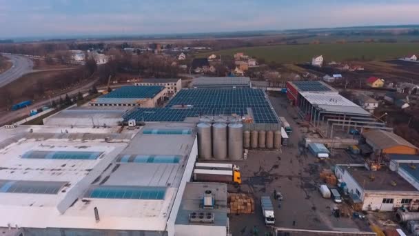 Fotovoltaická Elektrárna Střeše Letecký Pohled Střechu Továrny Solárními Panely — Stock video