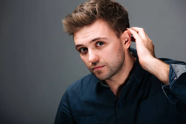 Man Holding His Ear His Ear Sound Silence Man Captivated — Stock Photo, Image